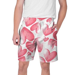 Шорты на шнурке мужские Розовые акварельные сердца - паттерн, цвет: 3D-принт