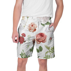Шорты на шнурке мужские Гербарий цветов на белом фоне, цвет: 3D-принт