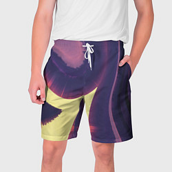 Шорты на шнурке мужские Фиолетовые и жёлтые абстрактные волны, цвет: 3D-принт