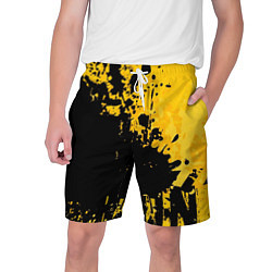 Шорты на шнурке мужские Пятна черной краски на желтом фоне, цвет: 3D-принт