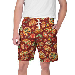 Шорты на шнурке мужские Кусочки пиццы ассорти - акварельный паттерн, цвет: 3D-принт