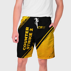 Мужские шорты Counter Strike 2 - gold gradient: надпись, символ