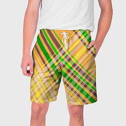 Шорты на шнурке мужские Желто-зеленый геометрический ассиметричный узор, цвет: 3D-принт