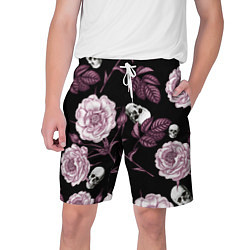 Шорты на шнурке мужские Розовые цветы с черепами, цвет: 3D-принт