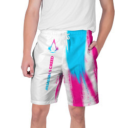 Шорты на шнурке мужские Assassins Creed neon gradient style: по-вертикали, цвет: 3D-принт