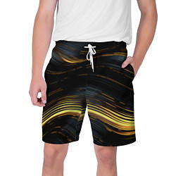 Шорты на шнурке мужские Золотые волны на черном фоне, цвет: 3D-принт