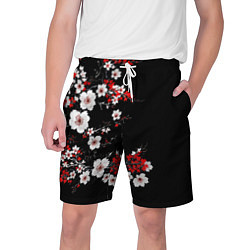 Шорты на шнурке мужские Белая и красная сакура - цветение, цвет: 3D-принт