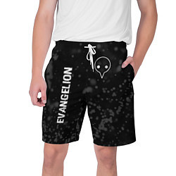Мужские шорты Evangelion glitch на темном фоне: надпись, символ