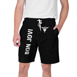 Мужские шорты Bon Jovi glitch на темном фоне: надпись, символ
