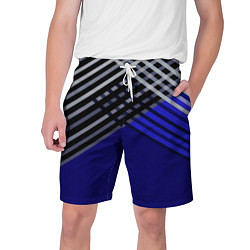Шорты на шнурке мужские Белые и серые полосы на синем фоне, цвет: 3D-принт