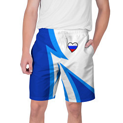 Шорты на шнурке мужские Флаг России в сердечке - синий, цвет: 3D-принт