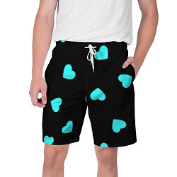 Шорты на шнурке мужские С голубыми сердечками на черном, цвет: 3D-принт