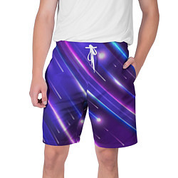Шорты на шнурке мужские Неоновый звездопад - полосы, цвет: 3D-принт