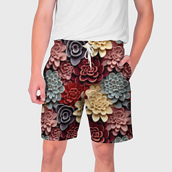 Шорты на шнурке мужские Объёмные цветы суккулента, цвет: 3D-принт