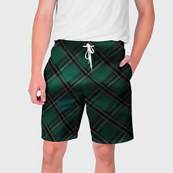 Шорты на шнурке мужские Тёмно-зелёная диагональная шотландская клетка, цвет: 3D-принт