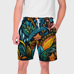 Шорты на шнурке мужские Растительный узор в бразильском стиле, цвет: 3D-принт