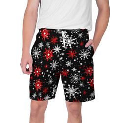Мужские шорты Белые и красные снежинки на черном фоне - нейросет