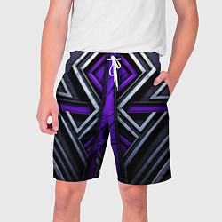 Шорты на шнурке мужские Фиолетовые вставки на черном фоне, цвет: 3D-принт