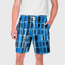 Шорты на шнурке мужские Синие прямоугольники, цвет: 3D-принт