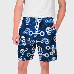 Шорты на шнурке мужские Белые черепки и кости на синем, цвет: 3D-принт