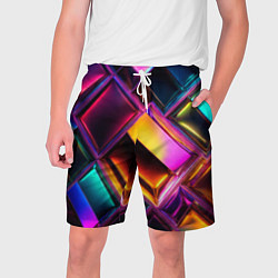 Мужские шорты Цветные стеклянные блоки - неоновый геометричный у