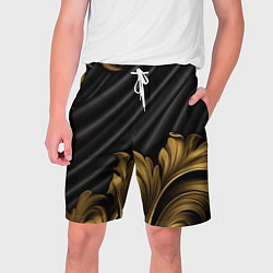 Шорты на шнурке мужские Лепнина золотые узоры на черной ткани, цвет: 3D-принт