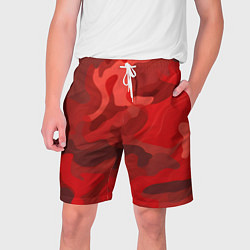 Шорты на шнурке мужские Красный камуфляж крупный, цвет: 3D-принт