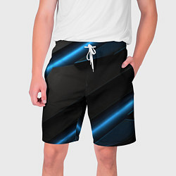 Мужские шорты Черный абстракция и неоновые синие полосы