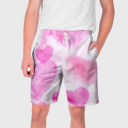 Шорты на шнурке мужские Розовые сердечки акварель, цвет: 3D-принт