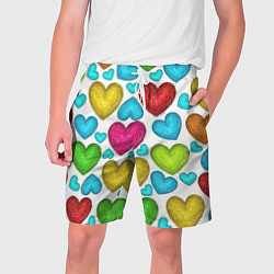 Шорты на шнурке мужские Сердца нарисованные цветными карандашами, цвет: 3D-принт
