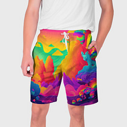 Шорты на шнурке мужские Яркие краски перетекают в радугу, цвет: 3D-принт