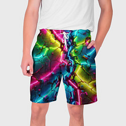 Шорты на шнурке мужские Трещина - неон, цвет: 3D-принт