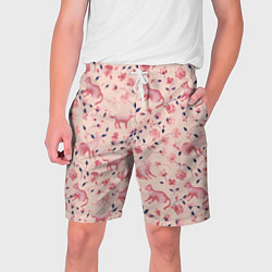 Шорты на шнурке мужские Розовый паттерн с цветами и котиками, цвет: 3D-принт