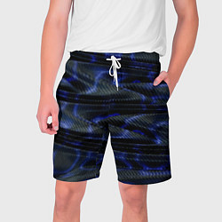 Шорты на шнурке мужские Темно синие карбоновые волны, цвет: 3D-принт