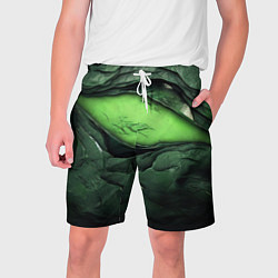Шорты на шнурке мужские Разрез на зеленой абстракции, цвет: 3D-принт