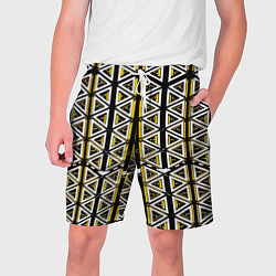 Шорты на шнурке мужские Жёлто-белые треугольники на чёрном фоне, цвет: 3D-принт