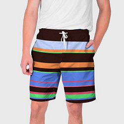 Шорты на шнурке мужские Разноцветный полосатый, цвет: 3D-принт