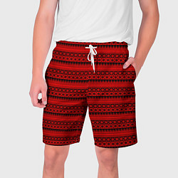 Шорты на шнурке мужские Чёрно-красный норвежский узор, цвет: 3D-принт