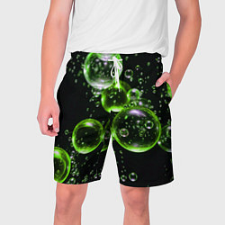 Шорты на шнурке мужские Зеленые пузыри на черном, цвет: 3D-принт