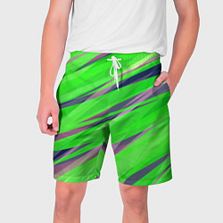 Шорты на шнурке мужские Зелёный и фиолетовый абстрактные полосы, цвет: 3D-принт