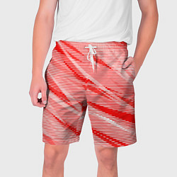 Шорты на шнурке мужские Полосатый красно-белый, цвет: 3D-принт