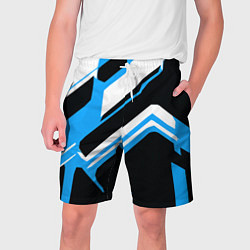 Шорты на шнурке мужские Бело-голубые линии на чёрном фоне, цвет: 3D-принт