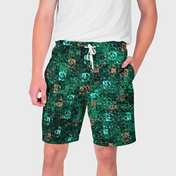 Шорты на шнурке мужские Тёмный зелёный текстурированный кубики, цвет: 3D-принт