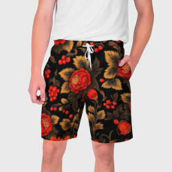 Мужские шорты Русская хохлома, цветы, паттерн