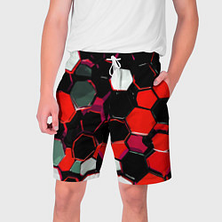 Мужские шорты Красно-белые шестиугольники на чёрном фоне