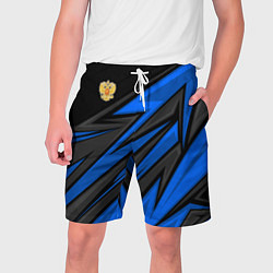 Шорты на шнурке мужские Российский герб - Синий спорт, цвет: 3D-принт