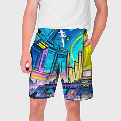 Шорты на шнурке мужские Космический город, цвет: 3D-принт