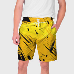 Шорты на шнурке мужские Желтая краска на черном фоне, цвет: 3D-принт