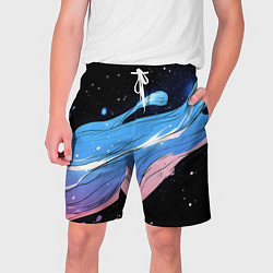 Шорты на шнурке мужские Синяя волна на черном - текстура, цвет: 3D-принт