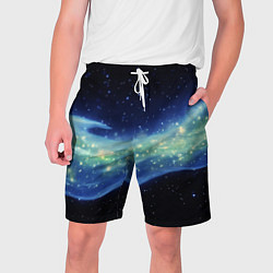 Шорты на шнурке мужские Синяя волна с зеленым оттенком на черном, цвет: 3D-принт